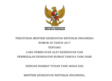 Download Peraturan Menteri Kesehatan Republik Indonesia Nomor 20 Tahun 2017 Tentang Cara Pembuatan Alat Kesehatan Dan Perbekalan Kesehatan Rumah Tangga Yang Baik