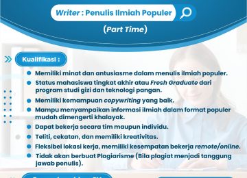 Pengumuman Jadwal Interview Writer Ilmiah Populer linisehat & PERGIZI PANGAN Indonesia